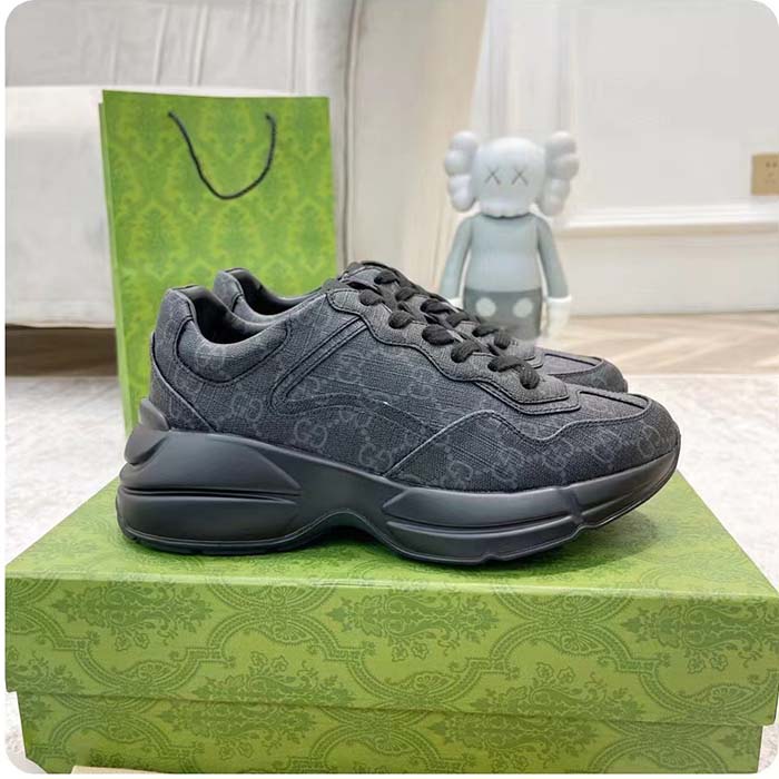 G*u*i unisex gg rhyton sneaker black supreme canvas rubber lace-up mid heel