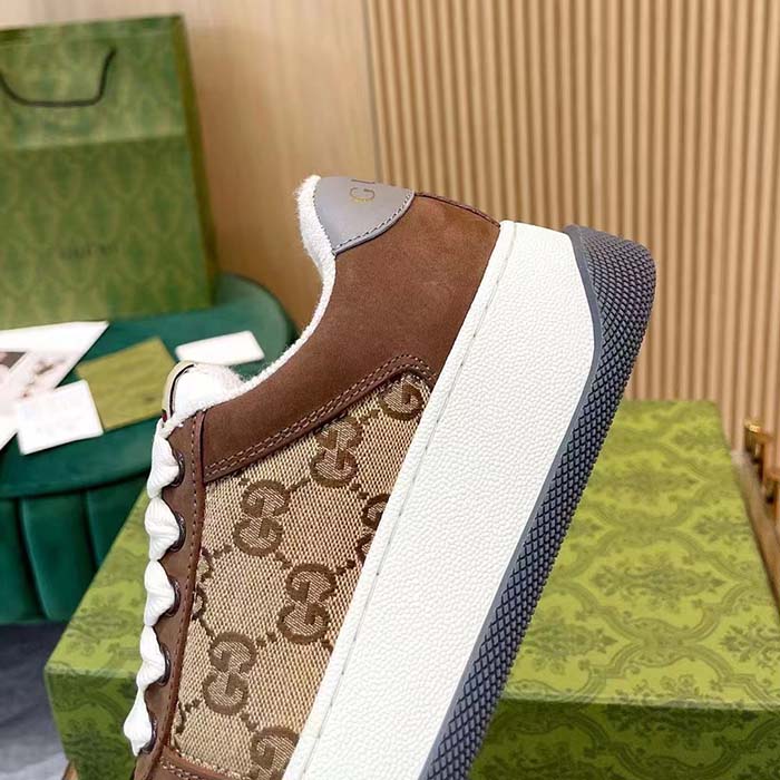 G*u*i unisex gg screener sneaker beige ebony original gg canvas bi-color chunky laces