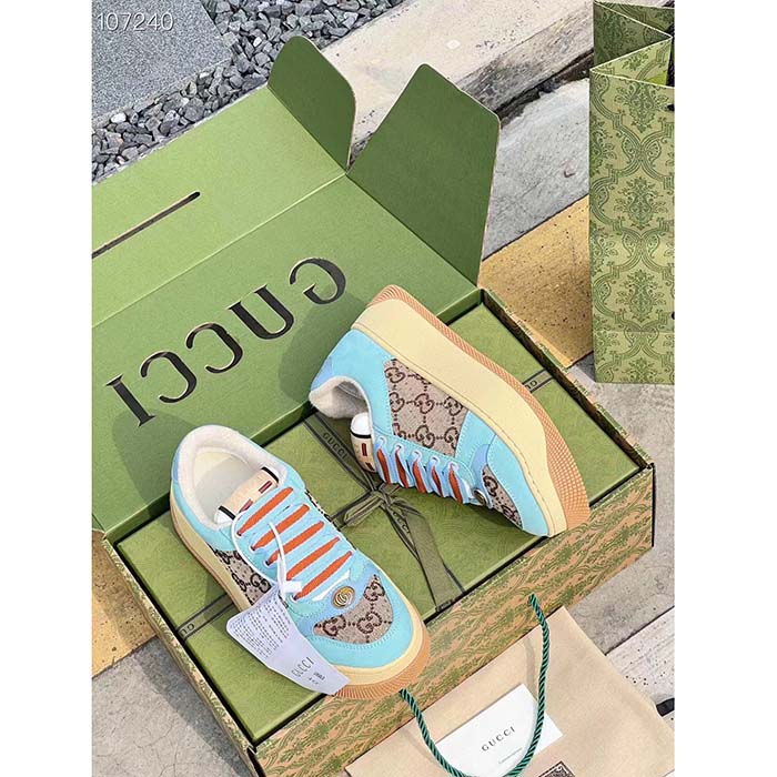 G*u*i unisex gg screener sneaker camel ebony gg canvas bi-color chunky laces