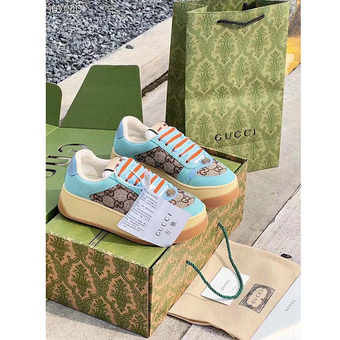 G*u*i unisex gg screener sneaker camel ebony gg canvas bi-color chunky laces