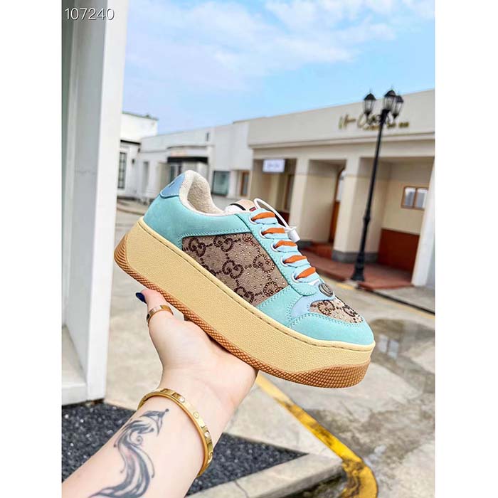 G*u*i unisex gg screener sneaker camel ebony gg canvas bi-color chunky laces