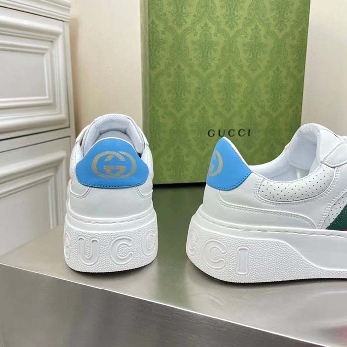 G*u*i unisex gg sneaker web white leather blue lace-up flat