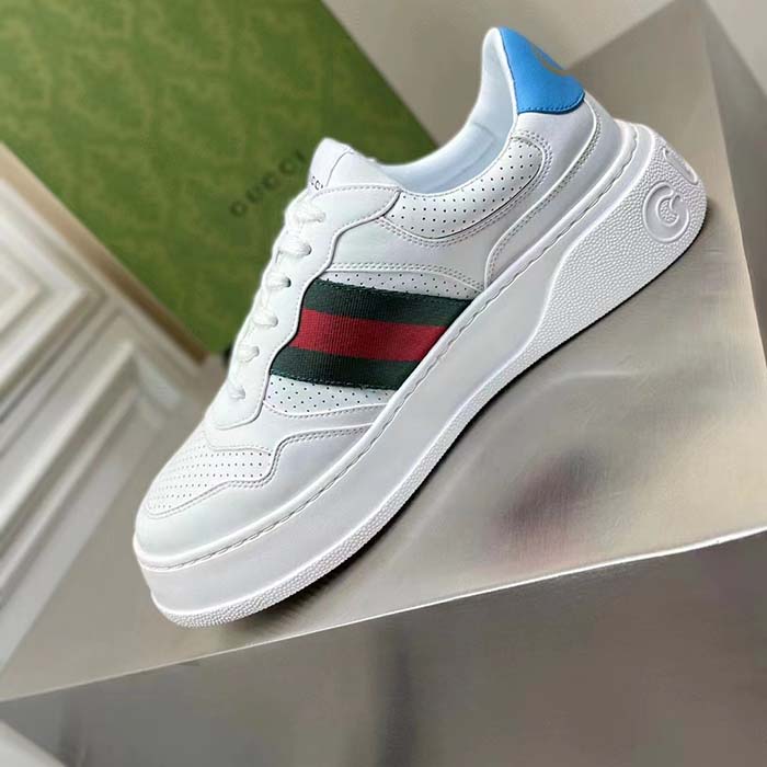 G*u*i unisex gg sneaker web white leather blue lace-up flat