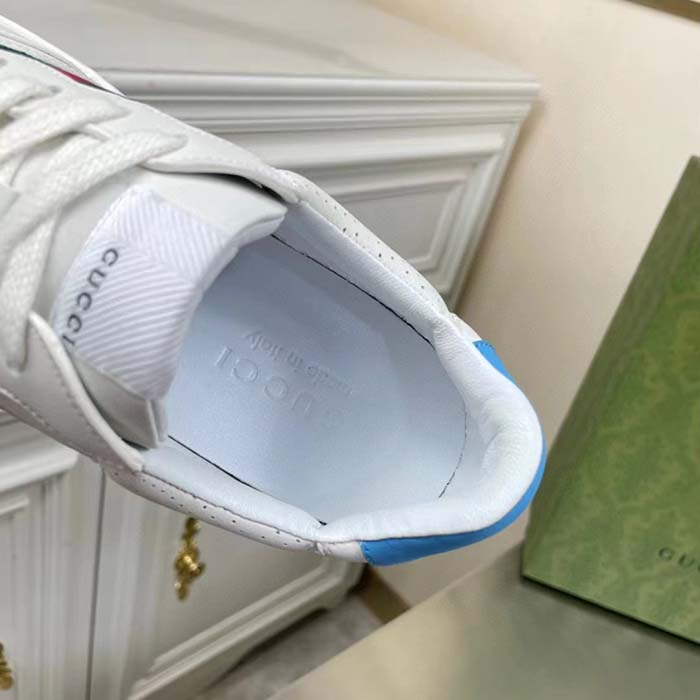 G*u*i unisex gg sneaker web white leather blue lace-up flat