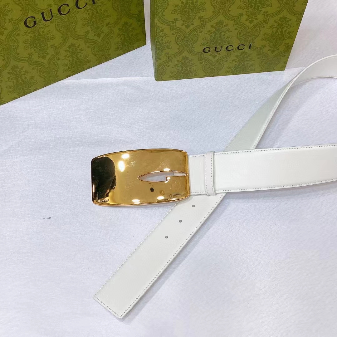 G*u*i unisex gg wide belt retro g buckle white patent leather 4.8 cm width