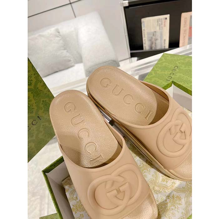 G*u*i unisex interlocking g slide sandal brown gg rubber low 4.3 cm heel