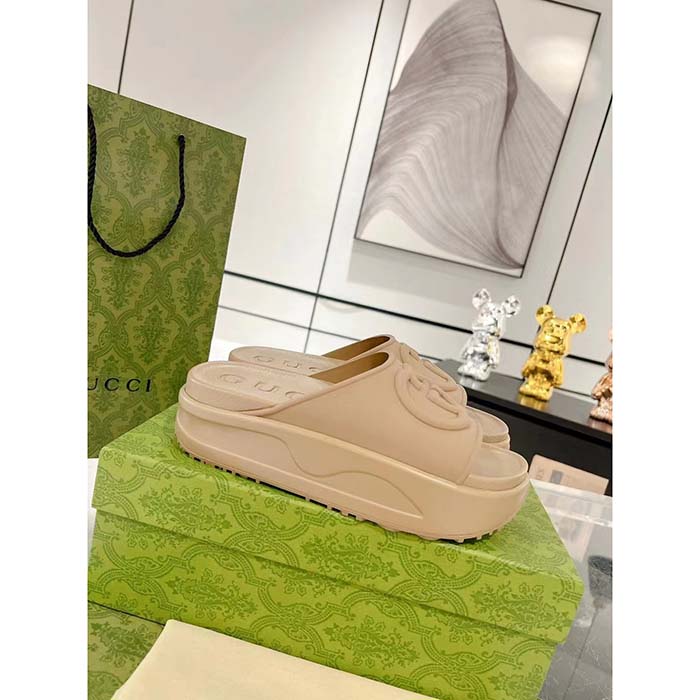 G*u*i unisex interlocking g slide sandal brown gg rubber low 4.3 cm heel