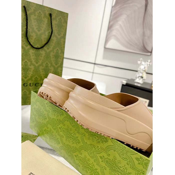 G*u*i unisex interlocking g slide sandal brown gg rubber low 4.3 cm heel