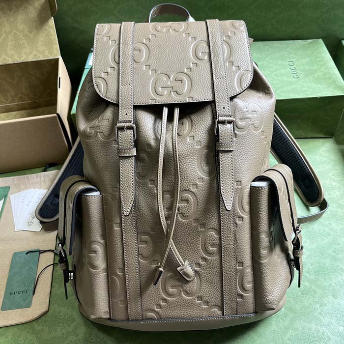 G*u*i unisex jumbo gg backpack dark green leather cotton linen top handle