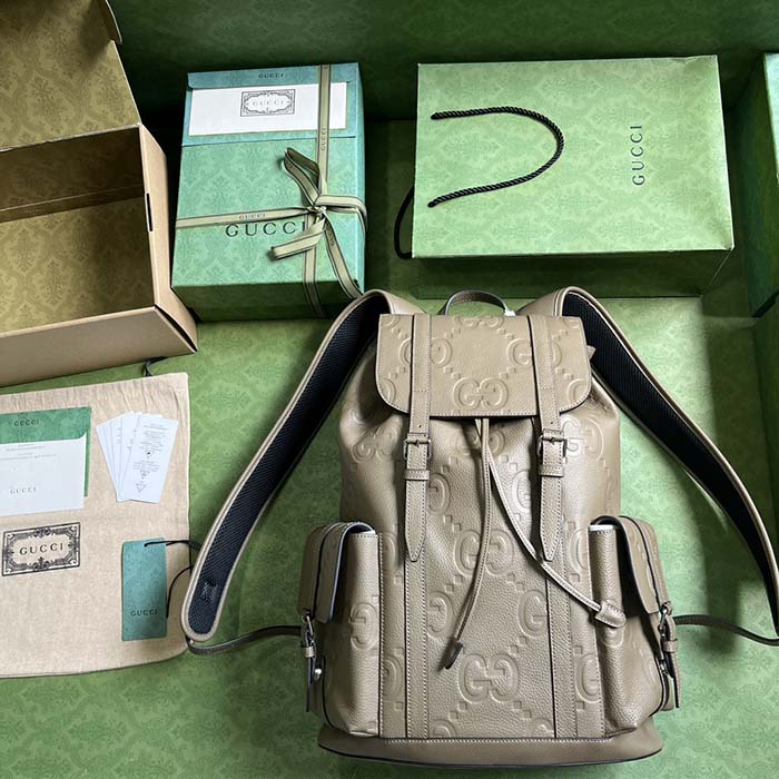 G*u*i unisex jumbo gg backpack dark green leather cotton linen top handle