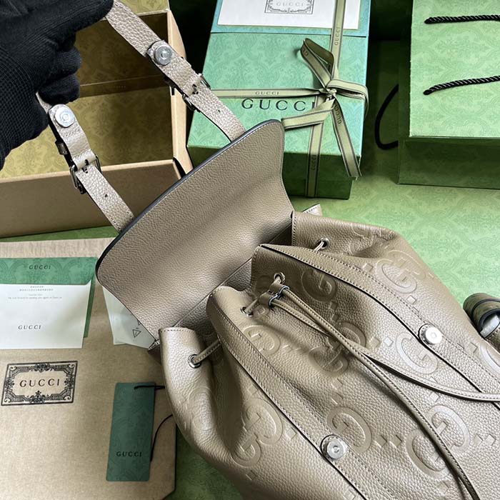 G*u*i unisex jumbo gg backpack dark green leather cotton linen top handle