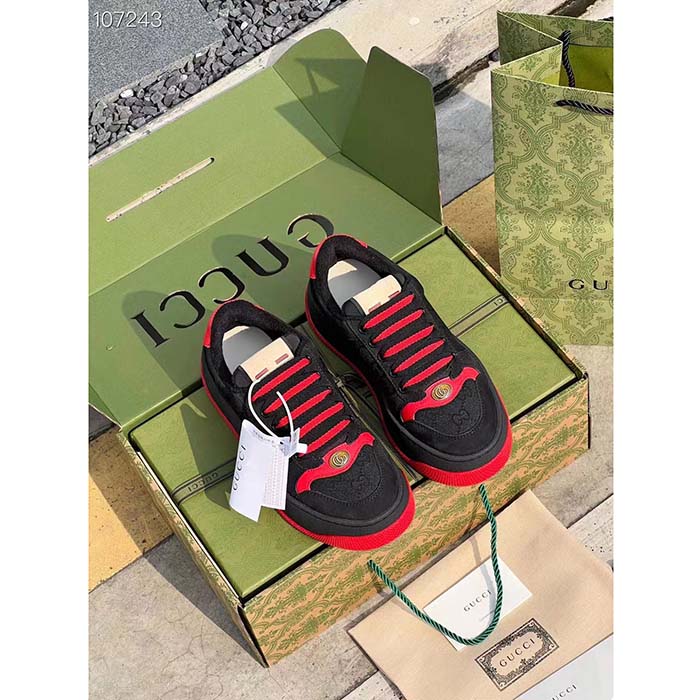 G*u*i unisex screener gg sneaker black original canvas suede red leather low heel