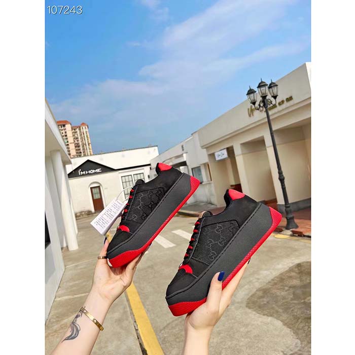 G*u*i unisex screener gg sneaker black original canvas suede red leather low heel