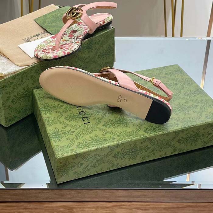 G*u*i women gg double g thong sandal pink leather flat 0.5 cm heel