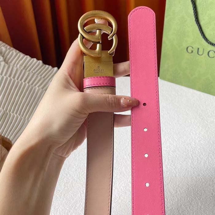 G*u*i women gg marmont reversible belt beige pink leather 3 cm width double g