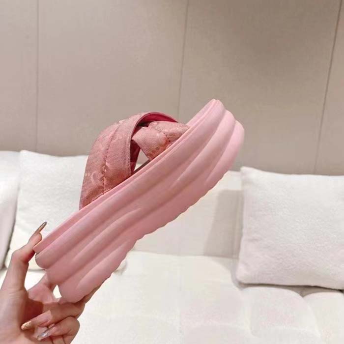 G*u*i women gg platform slide sandal light pink nylon rubber mid 6.4 cm heel