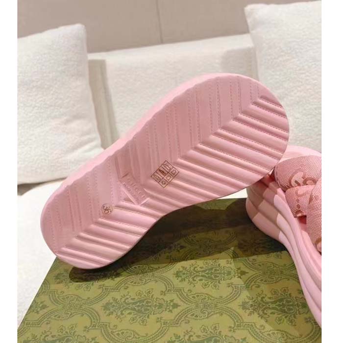 G*u*i women gg platform slide sandal light pink nylon rubber mid 6.4 cm heel