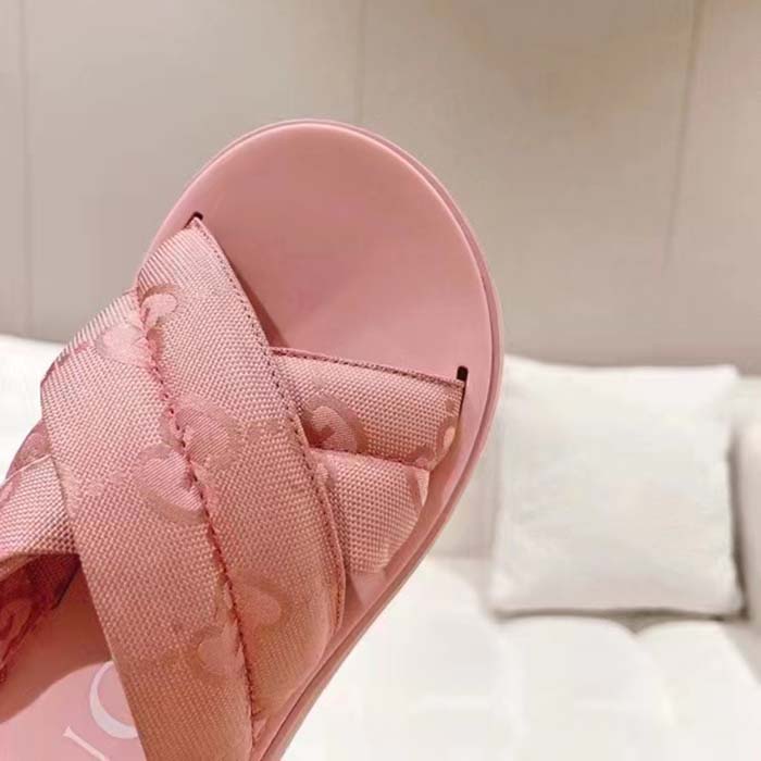 G*u*i women gg platform slide sandal light pink nylon rubber mid 6.4 cm heel