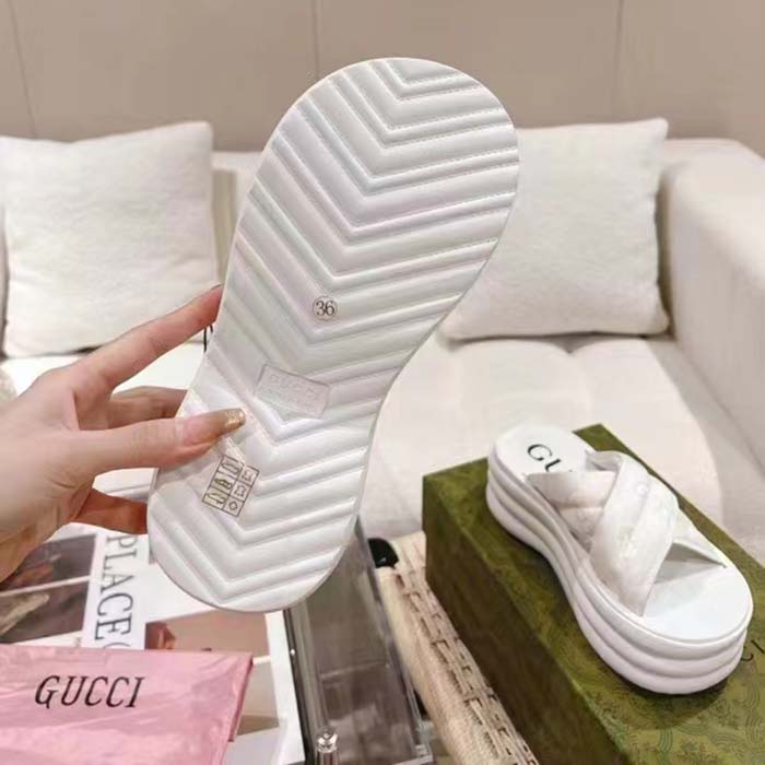G*u*i women gg platform slide sandal white nylon rubber mid 6.4 cm heel