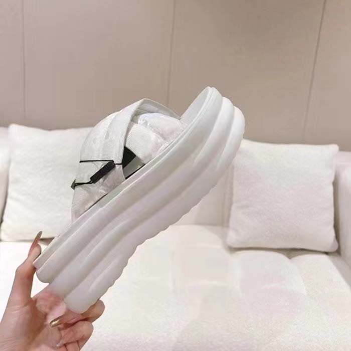 G*u*i women gg platform slide sandal white nylon rubber mid 6.4 cm heel