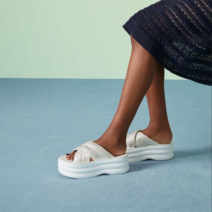 G*u*i women gg platform slide sandal white nylon rubber mid 6.4 cm heel
