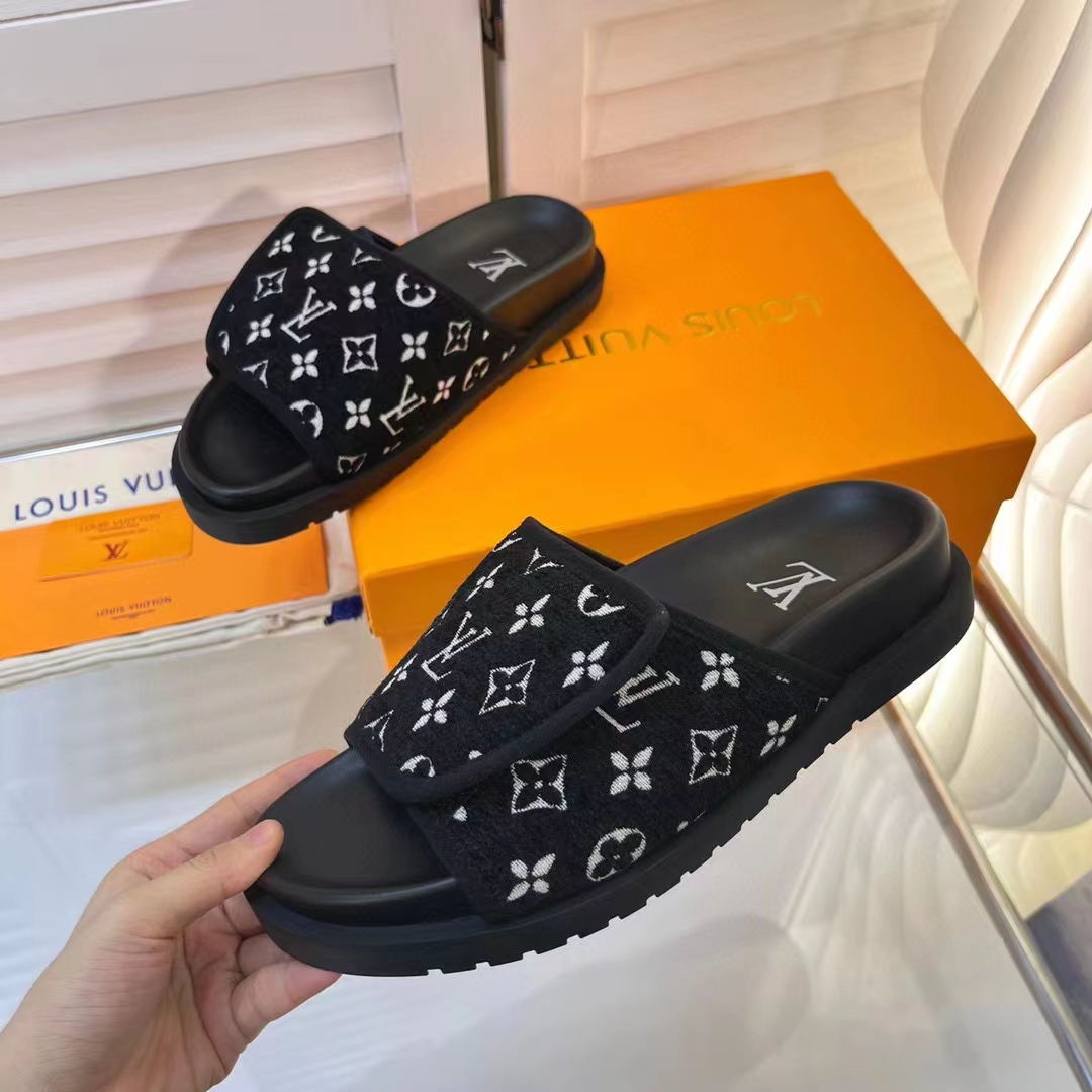 Louis Vuitton LV Unisex Miami Mule Black Mini Monogram Textile Anatomic Insole