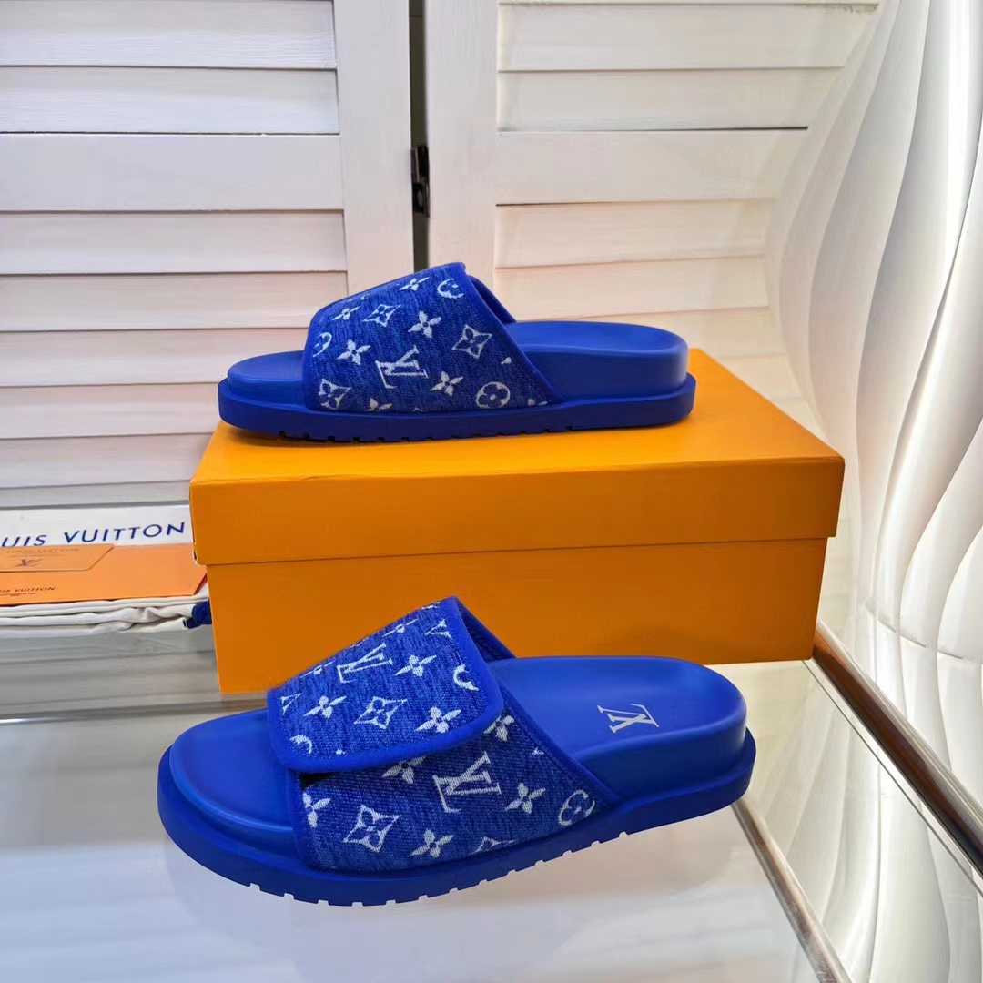 Louis Vuitton LV Unisex Miami Mule Blue Mini Monogram Textile Anatomic Insole