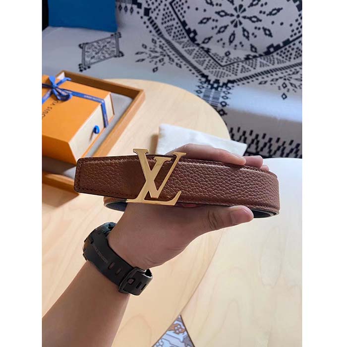 Louis Vuitton Unisex LV Heritage 35 MM Reversible Belt Cognac Black Leather