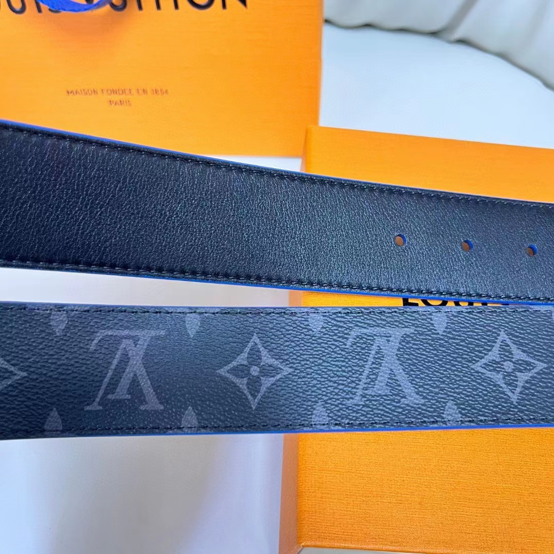 Louis Vuitton Unisex LV Line 40mm Reversible Belt Blue Monogram Eclipse Noir Coated Canvas