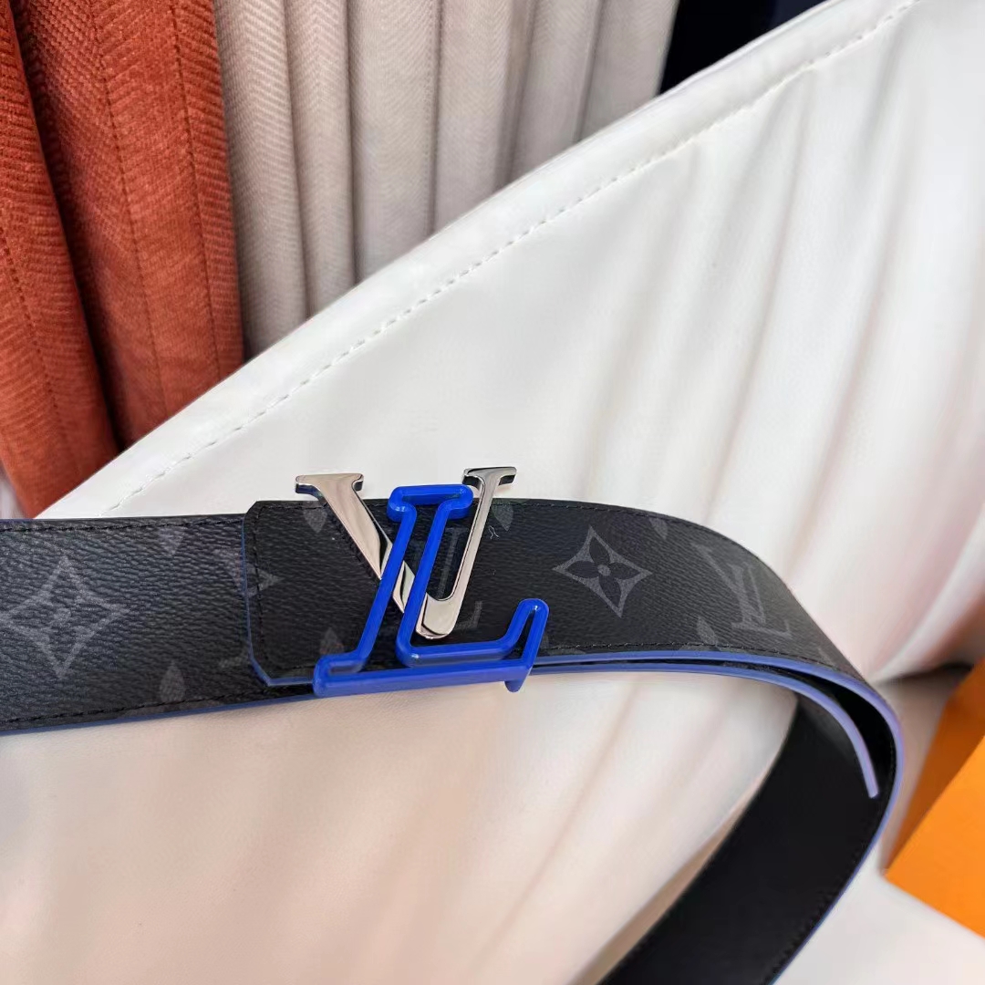 Louis Vuitton Unisex LV Line 40mm Reversible Belt Blue Monogram Eclipse Noir Coated Canvas