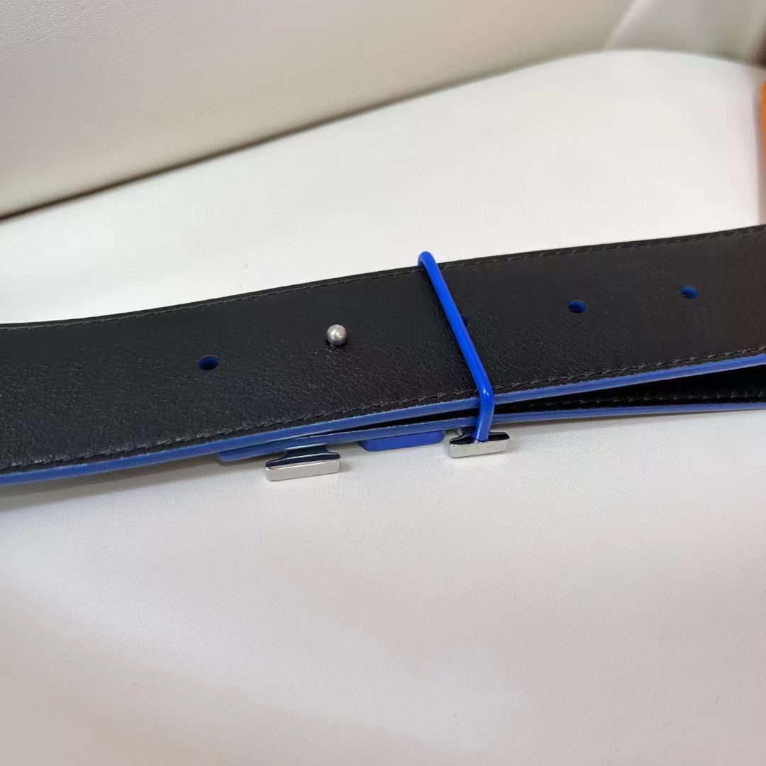 Louis Vuitton Unisex LV Line 40mm Reversible Belt Blue Monogram Eclipse Noir Coated Canvas