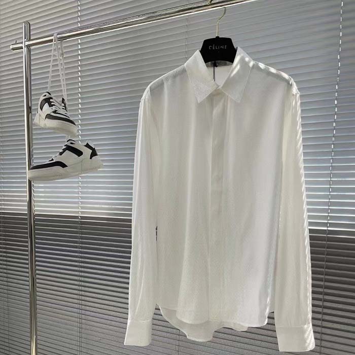dior men cd Di*m*nd shirt white silk-blend jacquard all-over shirttail hem viscose silk
