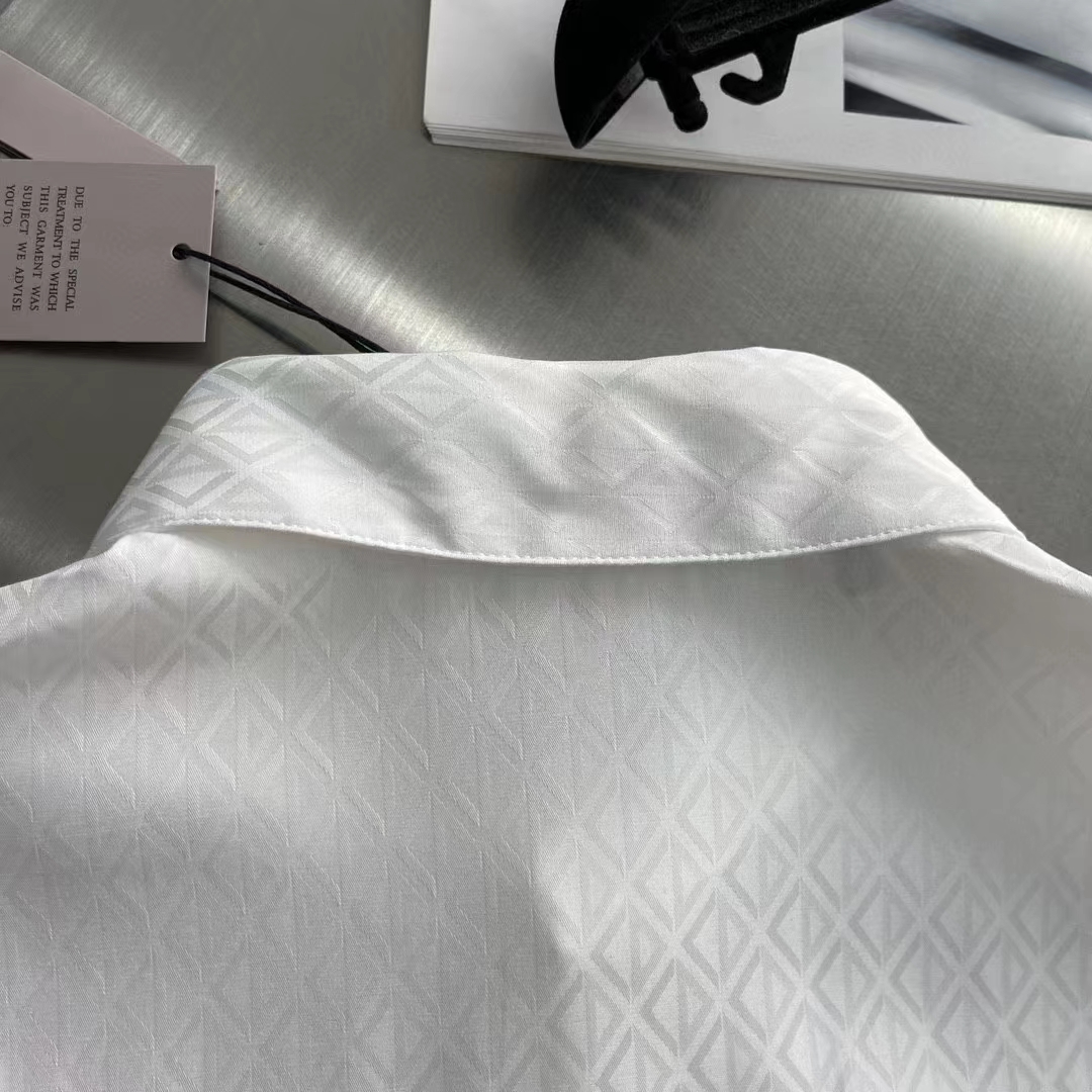 dior women cd Di*m*nd shirt white silk-blend jacquard all-over shirttail hem viscose silk