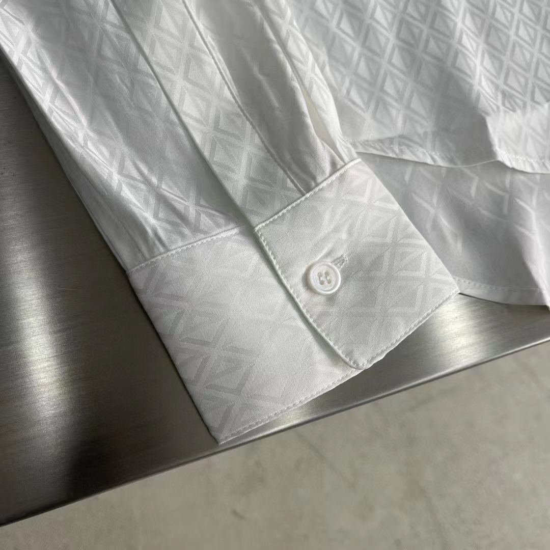 dior men cd Di*m*nd shirt white silk-blend jacquard all-over shirttail hem viscose silk