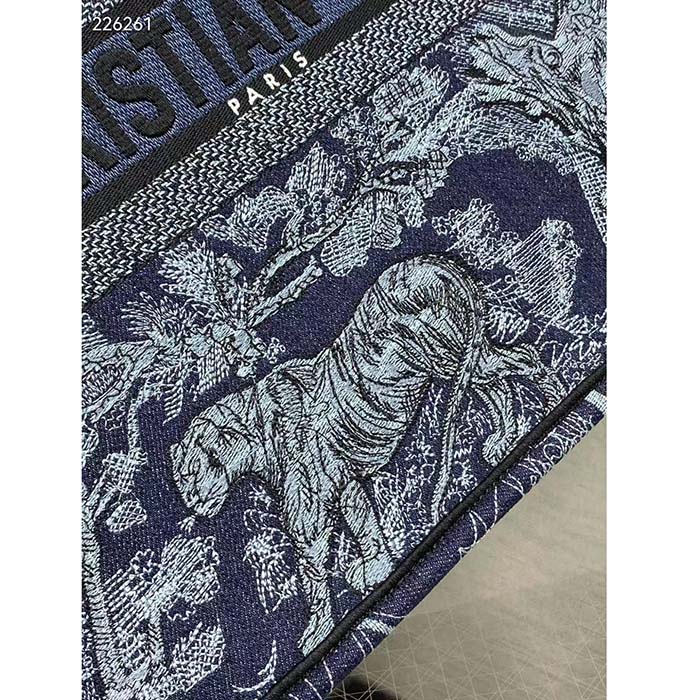Dior Unisex CD Medium Book Tote Denim Blue Toile De Jouy Embroidery