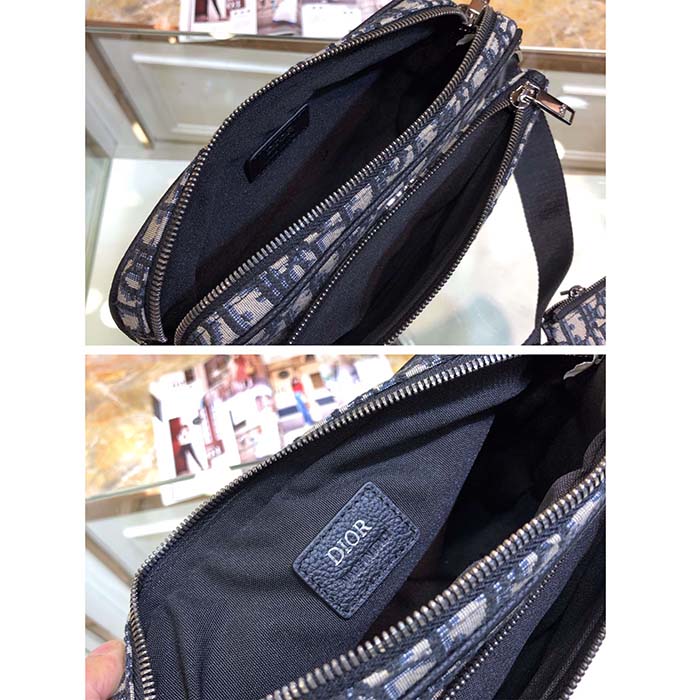 Dior Unisex CD Saddle Triple Pouch Beige Black Dior Oblique Jacquard