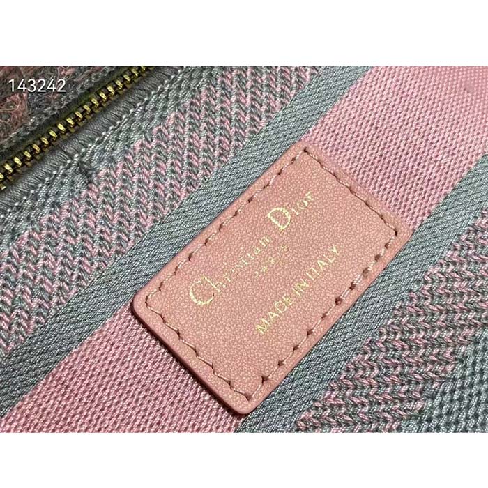 Dior Women CD Medium Lady D-Lite Bag Gray Pink Toile De Jouy Reverse Embroidery