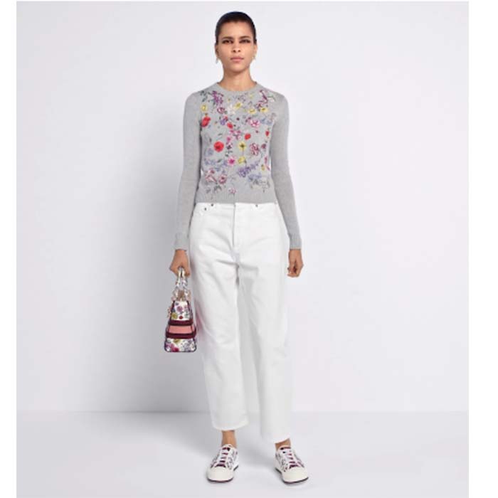 Dior Women CD Medium Lady D-Lite Bag White Multicolor Florilegio Embroidery