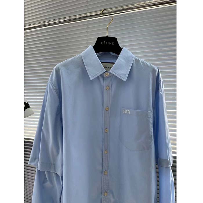 G*u*i men cotton poplin embroidery light blue piece dyed point collar detachable sleeves
