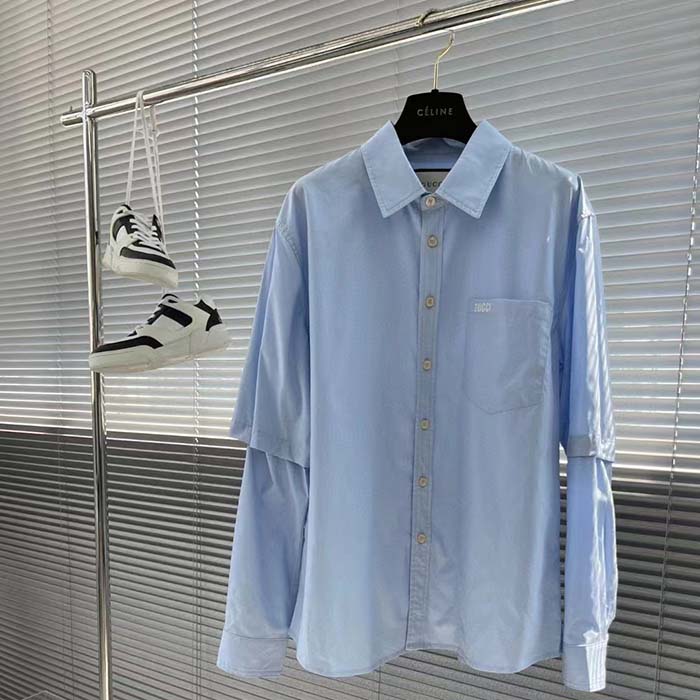 G*u*i women cotton poplin embroidery light blue piece dyed point collar detachable sleeves