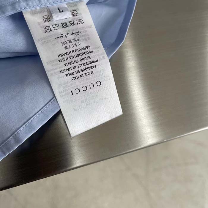G*u*i men cotton poplin embroidery light blue piece dyed point collar detachable sleeves