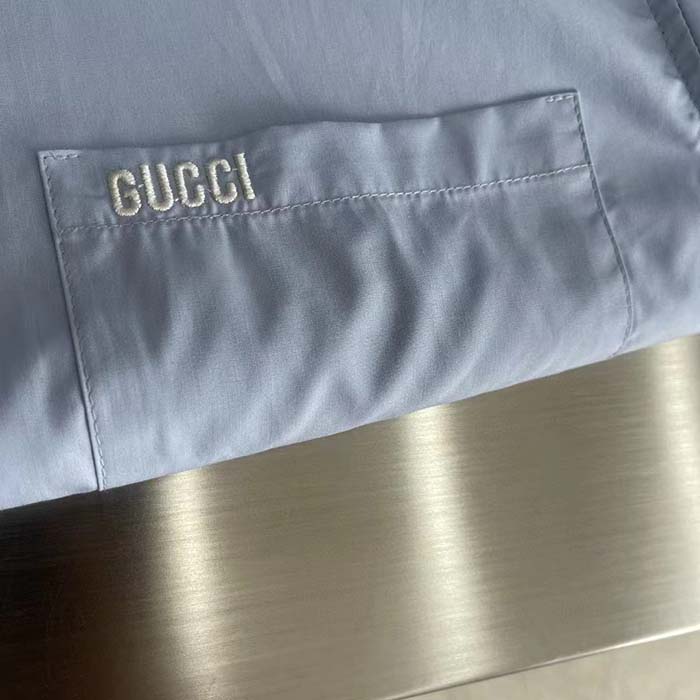 G*u*i men cotton poplin embroidery light blue piece dyed point collar detachable sleeves