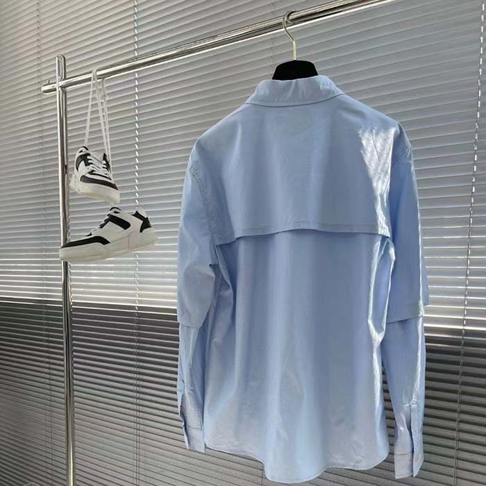 G*u*i men cotton poplin embroidery light blue piece dyed point collar detachable sleeves