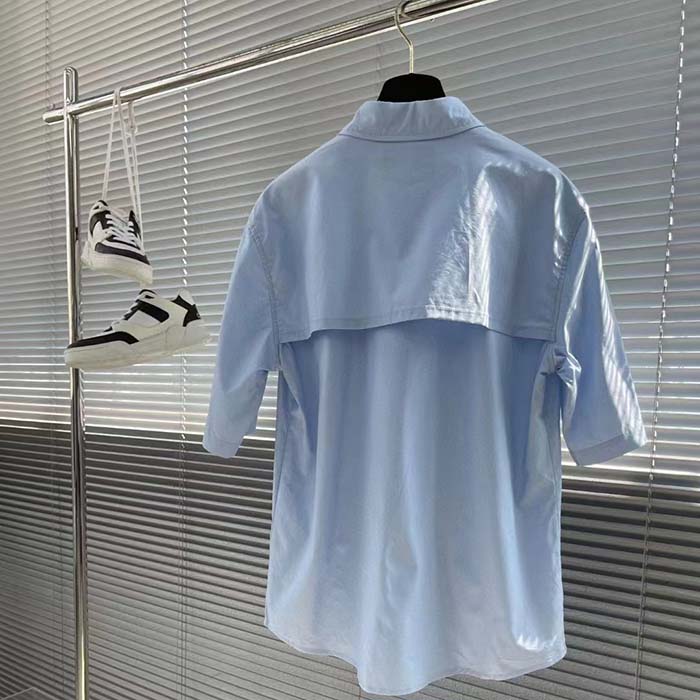 G*u*i men cotton poplin embroidery light blue piece dyed point collar detachable sleeves