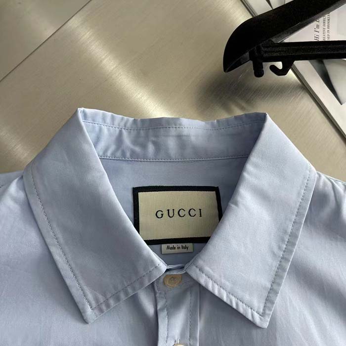 G*u*i men cotton poplin embroidery light blue piece dyed point collar detachable sleeves