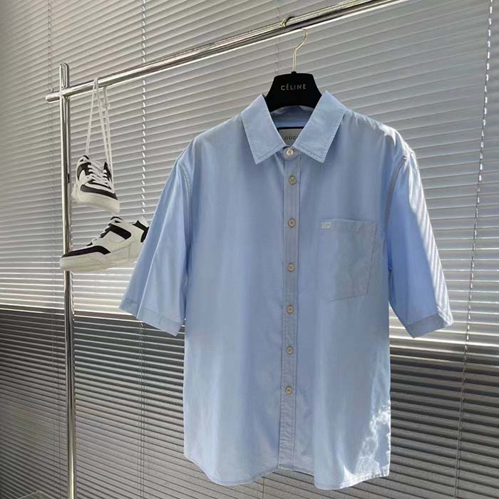 G*u*i men cotton poplin embroidery light blue piece dyed point collar detachable sleeves