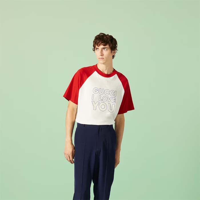 G*u*i men gg cotton jersey t-shirt red off white medium crewneck raglan sleeves