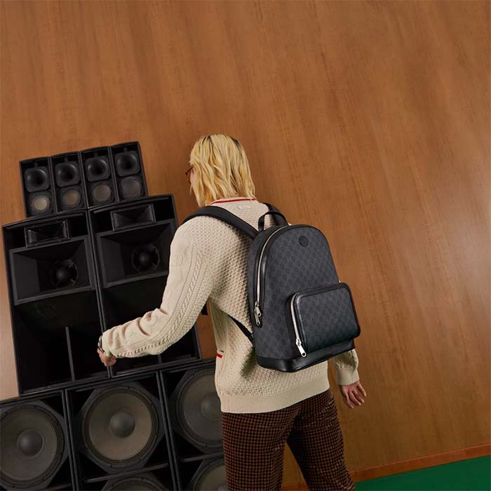 G*u*i unisex backpack interlocking g black gg supreme canvas leather top handle