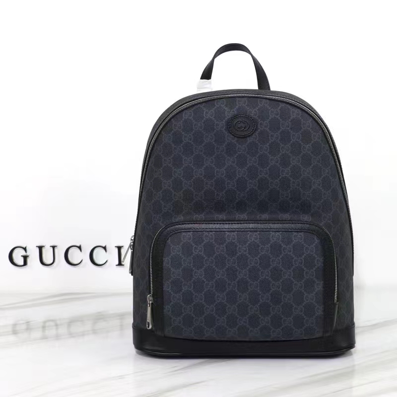G*u*i unisex backpack interlocking g black gg supreme canvas leather top handle