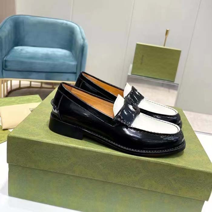 G*u*i unisex gg interlocking g loafer black white leather sole flat 1.5 cm heel